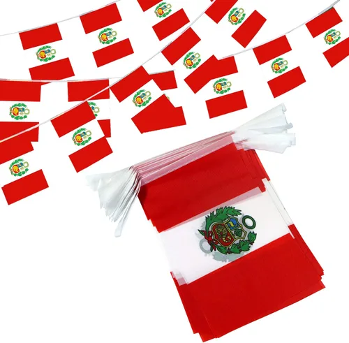 Anley Bandera de cuerda de Perú, banderas de banderín, eventos patrióticos 28 de julio Día de la Independencia peruana decoración para bares