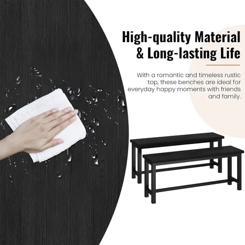 Miniatura 5 de AWQM Banco de mesa, par de 2, banco de comedor, marco de acero grueso, banco de madera, estilo industrial, para cocina y comedor, 12 pulgadas