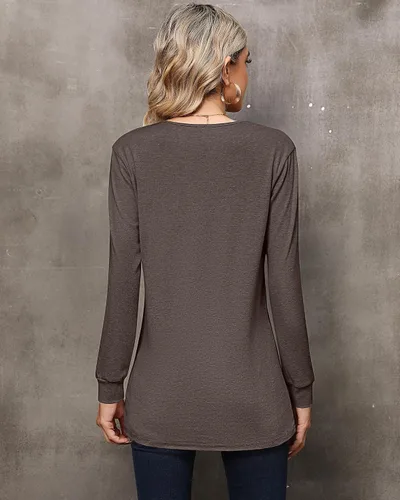 Miniatura 4 de Riyiper 2 camisetas de manga larga para mujer, cuello en V, lisas, casuales, holgadas, camisetas