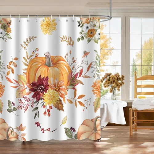 Miniatura 4 de APROPHIC Juego de cortina de ducha de calabaza bohemia para decoración de baño, cosecha de otoño, flores de Acción de Gracias, granja, bohemio