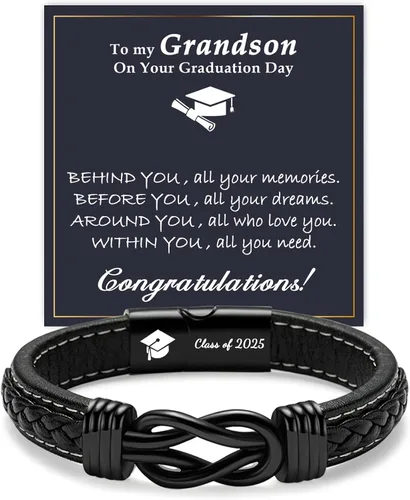 Miniatura 10 de Gifts for Men Infinity Leather Bracelet for Dad New Daddy Husband Boyfriend Son Grandson Brother Nephew Uncle Black Braided Engraved Leather Jewelry