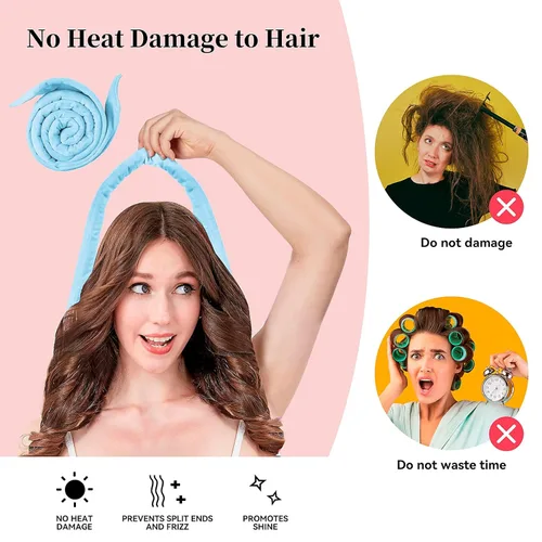 Miniatura 3 de Diadema de Varilla Rizadora sin Calor, Mejorada de 60 pulgadas Extra Larga, Diadema para Rizos sin Calor, Rizadores de Cabello Suaves para Dormir