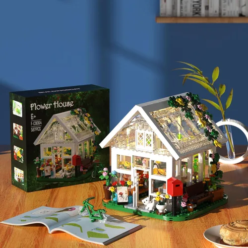 Miniatura 2 de Juego de construcción de casa de flores, juguete creativo de jardín con luz LED, construye un modelo de invernadero, gran regalo para amigos o niñas