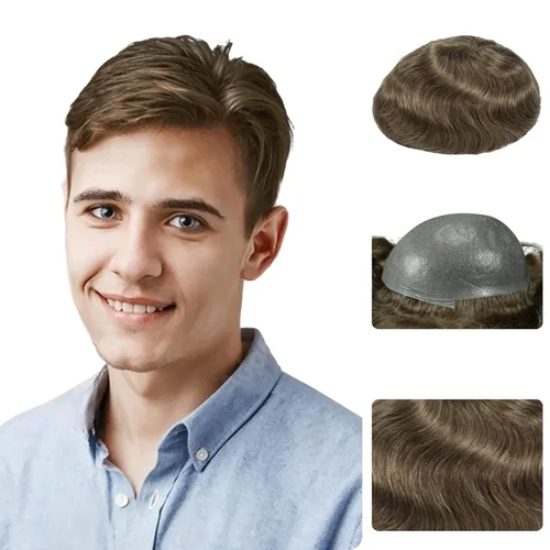 Zakya Sistema de cabello para hombres, cabello humano real, todo en V, sistema de cabello para hombre, 0.002 in, base de piel ultrafina, para