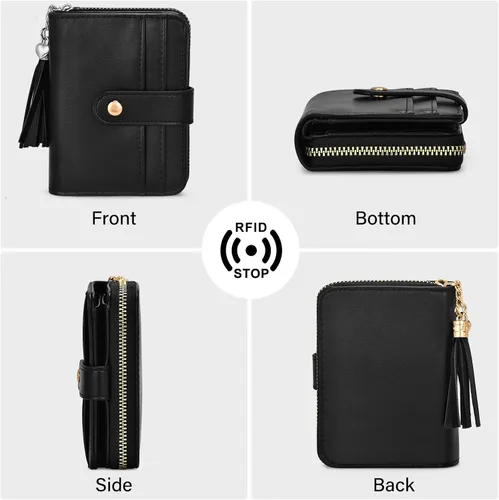 Miniatura 7 de oscaurt Cartera para mujer pequeña con bloqueo RFID, cartera de dos pliegues con tarjetero para tarjetas de crédito, ventana para identificación