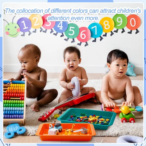 Miniatura 4 de Tatuo Paquete de 16 bandejas de arte de plástico grandes y coloridas para niños, bandejas multicolor de 14 x 10 x 2 pulgadas, bandejas apilables