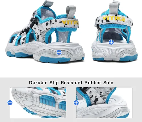 Miniatura 4 de JMFCHI Sandalias deportivas de verano para niños y niñas, sandalias de punta cerrada para exteriores, zapatos atléticos para agua, sandalias