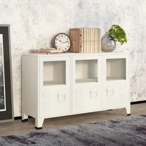 Miniatura 20 de Cabient de almacenamiento de metal de estilo industrial con 2 estantes, archivador de acero blanco con 6 puertas para oficina en casa, garaje