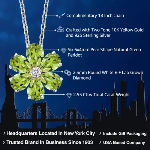 Miniatura 2 de Gem Stone King Collar de plata de ley 925 y oro amarillo de 10 quilates con piedra natal y diamantes cultivados en laboratorio, forma de pera