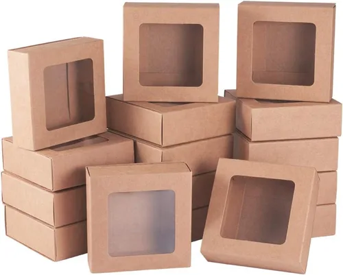 Miniatura 18 de BENECREAT Paquete de 30 cajas rectangulares de papel kraft marrón de 3.3 x 2.3 x 1 pulgadas con ventana transparente para regalos de boda, fiesta