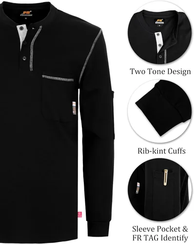 Miniatura 81 de KONRECO Camisas FR para hombre resistentes al fuego/ignífugo CAT2 7oz algodón dos tonos y camisa Henley