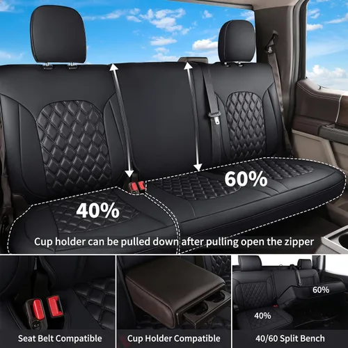 Miniatura 3 de Huidasource Fundas de asiento para Ford, funda de cojín de cuero para asiento de camioneta compatible con Ford F150 SuperCrew 2015-2025 y 2017-2025