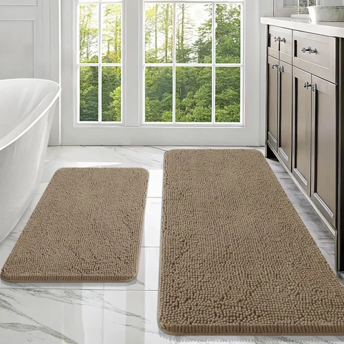 Miniatura 51 de OLANLY Juego de alfombras de baño de 2 piezas, alfombras de baño de chenilla suave y absorbente y alfombra de contorno en forma de U para inodoro