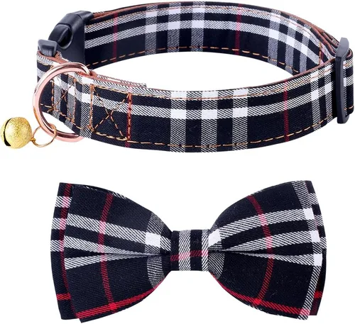 Miniatura 5 de Yizepet Collar de perro con moño - Collar ajustable para mascotas con hebilla de plástico, patrón elegante para perros pequeños, medianos o grandes