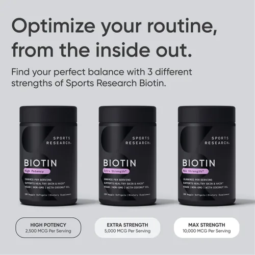 Miniatura 6 de Biotin (alta potencia) 5000 mcg por cápsula vegetariana; mejorada con aceite de coco para una mejor absorción; favorece el crecimiento del cabello