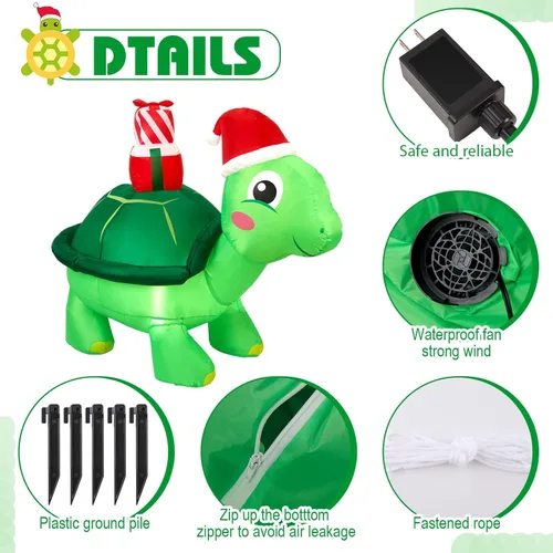 Miniatura 3 de Shappy - Decoración inflable gigante de Navidad de 1.49 m con tortuga con gorro de Papá Noel, decoración inflable con luces LED de Navidad