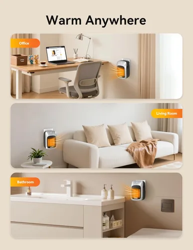 Miniatura 8 de Brightown Calentador de pared portátil enchufable para uso en interiores con termostato, calentador eléctrico pequeño de 800 W con control remoto