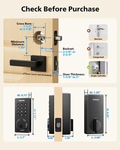 Miniatura 9 de Cerradura inteligente Philips, cerradura de puerta inteligente incorporada con WiFi, control remoto por aplicación, cerradura de puerta de entrada