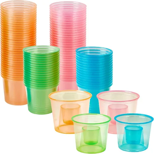 JOLLY CHEF 100 vasos de bombardero desechables de plástico de color, altamente duraderos y reutilizables, perfectos para tomas de boda, día de San
