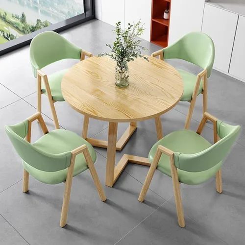 Miniatura 9 de YVYKFZD Office Reception Room Club Table and Chair Set, Simple Kitchen Dining Table Set for 4, Round Conference Table with Metal Legs, Small Cyan
