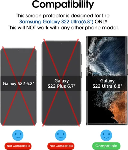 Miniatura 2 de amFilm Protector de pantalla de vidrio para Samsung Galaxy S22 Ultra, curvado 3D con tecnología de dispersión de líquidos, diseñado para lector