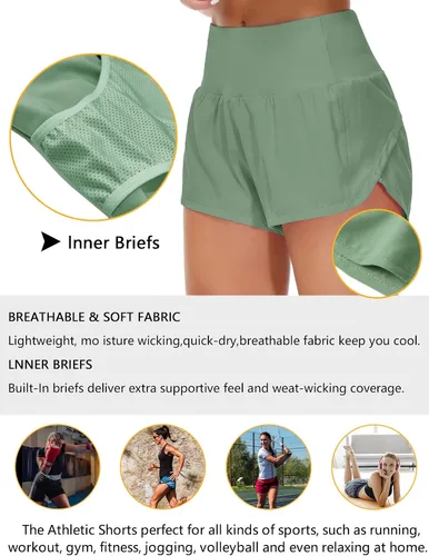 Miniatura 6 de Origiwish - Pantalones cortos de cintura alta para mujer con forro, de secado rápido, deportivos, para entrenamiento, con bolsillos con cremallera