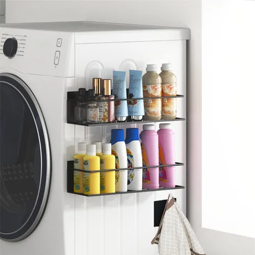Miniatura 6 de Estante magnético para especias para refrigerador, estante magnético de ahorro de espacio para nevera negro, paquete de 2 con soporte magnético