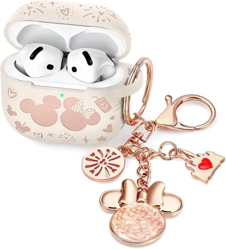 Miniatura 10 de Con bonito llavero) Girovo Compatible con AirPods Pro 3 Case (2025) Mujer Silicona Suave Dos Tonos Divertidos Dibujos Animados Grabados Portátil