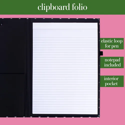 Miniatura 3 de Kate Spade New York Portapapeles A4 de tapa dura con clip de perfil bajo, profesional, incluye bloc de notas con líneas, trabilla para bolígrafo