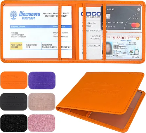 Miniatura 10 de LumiMokki Soporte para registro y seguro de automóvil, soporte de cuero para tarjetas de registro y seguro, organizador de guantera para vehículos