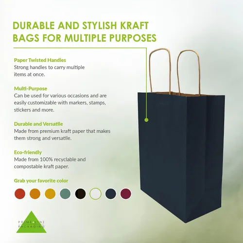 Miniatura 2 de Prime Line Packaging Bolsas de regalo de papel, bolsas de regalo azul marino, pequeñas con asas, bolsas de compras para negocios, golosinas