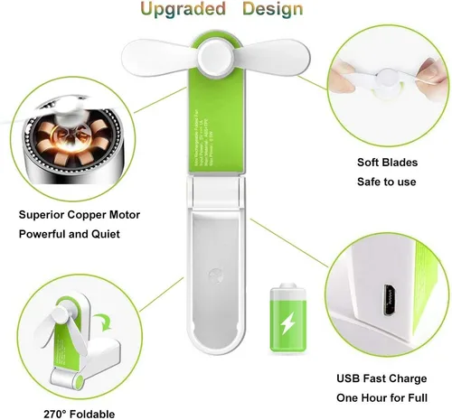 Miniatura 9 de Ventilador de mano personal, mini ventilador de bolsillo portátil, pequeño y ligero recargable por USB para deportes en casa, viajes al aire libre
