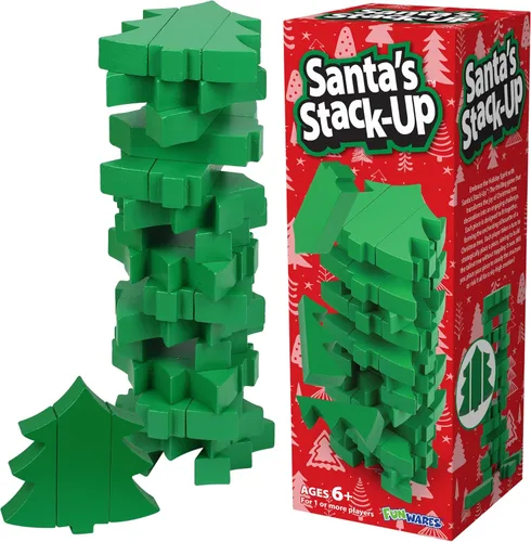 Funwares Árbol de Navidad Apilable, Juego de Apilamiento de Bloques de Madera, Torre Tambaleante, Diversión Familiar y de Fiesta, Niños y Adultos,