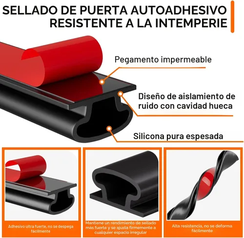 Miniatura 2 de Burlete de goma en forma de D, burlete autoadhesivo para puerta, burlete insonorizante para ventanas, 23 pies, color negro