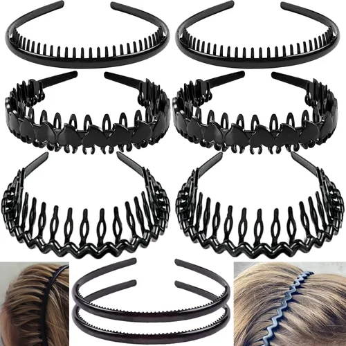 Miniatura 10 de ULTIMUTE 8 diademas de plástico antideslizantes y sin esfuerzo con peine de dientes, accesorios para el cabello negro, para mujeres, hombres, Negro