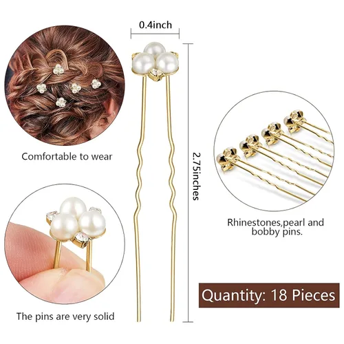 Miniatura 6 de WILLBOND 18 horquillas para el pelo de perlas, accesorios para el cabello de boda, diamantes de imitación, clips de cristal para novias, damas