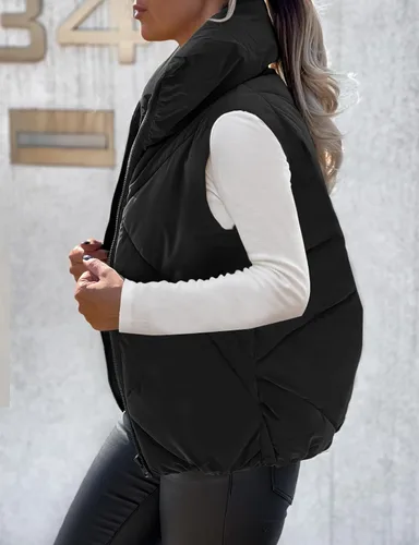 Miniatura 2 de MEROKEETY Chaleco acolchado sin mangas con cremallera para mujer, con cuello alto, con bolsillos