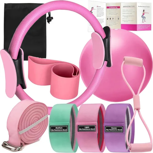 Juego de Pilates – Equipo de Pilates para el hogar para mujer, kit con Círculo Mágico Anillo de Pilates y juego de pelotas, bandas de resistencia &