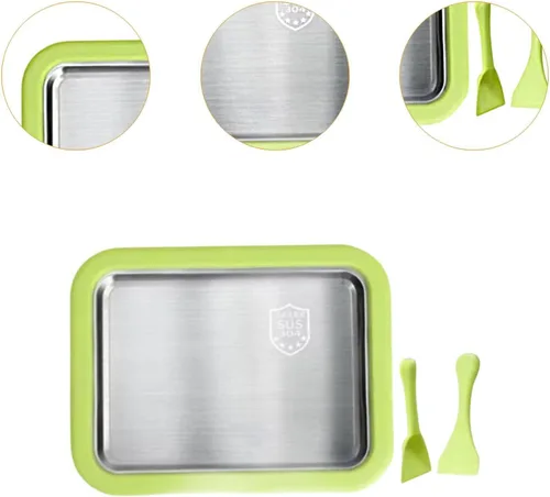 Miniatura 4 de Máquina para hacer helados enrollados, bandeja casera para yogur con 2 espátulas, helado para el hogar, plato frío instantáneo, verde