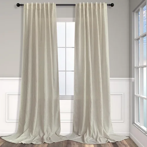 Miniatura 11 de Cortinas de lino azul de 84 pulgadas de largo para sala de estar; juego de 2 paneles con lengüeta trasera; cortinas con dobladillo para barra; Azul