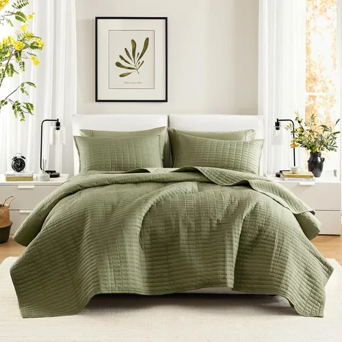 Miniatura 43 de Comfort Spaces Juego de edredón de tamaño King extragrande de color blanco de 120 x 118 pulgadas, colcha acolchada de microfibra ligera de verano