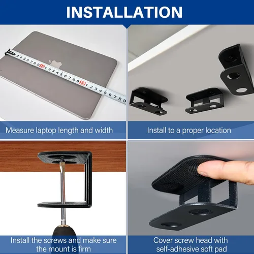 Miniatura 8 de BYMECOST Soporte de almacenamiento para portátil debajo del escritorio, soporte de metal para dispositivos bajo el escritorio, para dispositivos