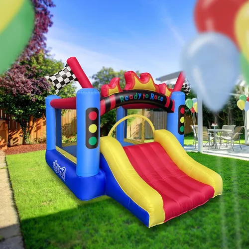 Miniatura 7 de Cloud 9 Casa inflable de la despedida y el soplador, gorila del tema de la pista del coche de carreras para los niños con la diapositiva y la gran