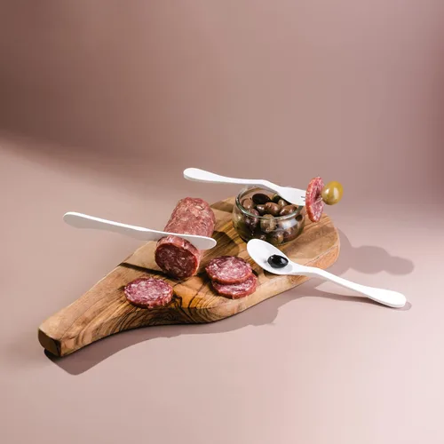 Miniatura 5 de KNORK Eco 24 piezas (tenedor, cuchillo, cuchara) cubiertos a base de plantas, juego de cubiertos de bambú reutilizables, color blanco