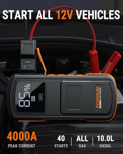 Miniatura 2 de Powrun P-ONE MAX Arrancador de Salto, Caja de Salto Portátil de 4000A, Paquete de Batería de Arrancador de Coche para Todos los Motores de Gasolina