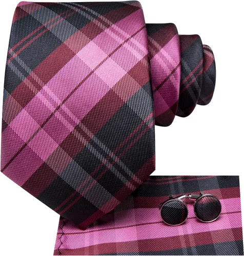 Miniatura 133 de Hi-Tie Corbatas de seda para hombre, diseño de cachemira a rayas, con bolsillo, gemelos cuadrados, conjunto formal de negocios