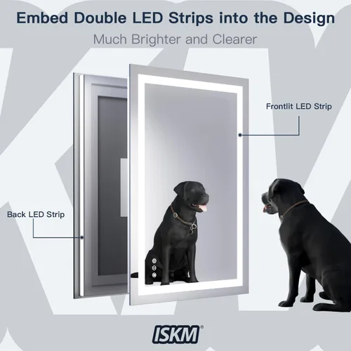 Miniatura 2 de ISKM Espejo LED de 32 x 32 pulgadas para baño, espejo de tocador iluminado para luces delanteras de pared + espejo de baño LED retroiluminado