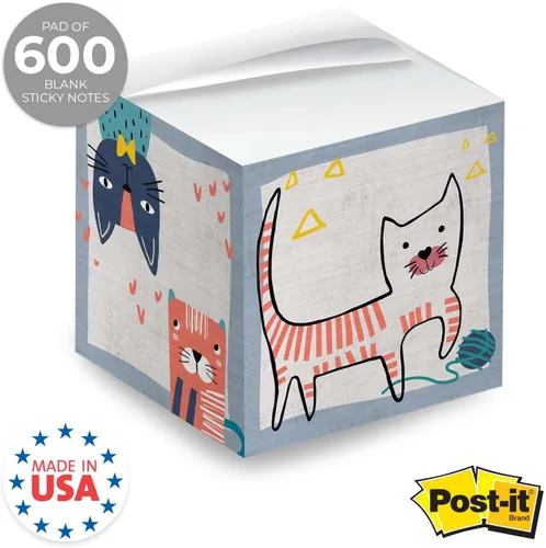Miniatura 2 de Whimsical Cats - Cubo de notas adhesivas para gatos, 600 hojas, bloque de notas de 2.75 pulgadas impreso en 4 lados, diseño felino diferente en cada