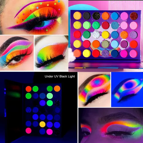 Miniatura 3 de Afflano Paleta de sombras de ojos de neón colorida, alta pigmentación, maquillaje brillante para el día del orgullo, sombra de ojos arco iris, Neón