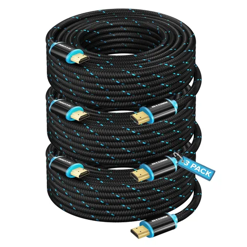 Miniatura 15 de Maximm - Cable HDMI 2.0 4K de alta velocidad (incluye clips de cable, empates y adaptador de ángulo recto) en múltiples tamaños y paquetes Azul - 1